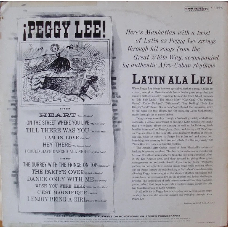 Peggy Lee With Jack Marshall S Music Latin Ala Lee Vinyl LP 1960