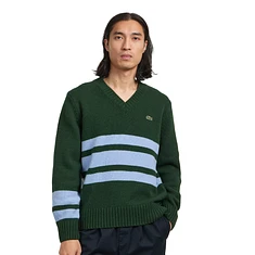 Lacoste - Placed Stripe Thick Wool V Neck Sweater