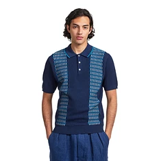 Beams Plus - Knit Polo Front Stripe Jacquard