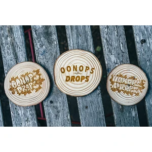 Oonops Drops - Wooden Coasters (triple pack with engraved logo label)