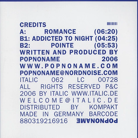 Popnoname - Credits