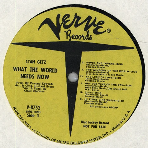 Stan Getz - What The World Needs Now - Stan Getz Plays Bacharach And David