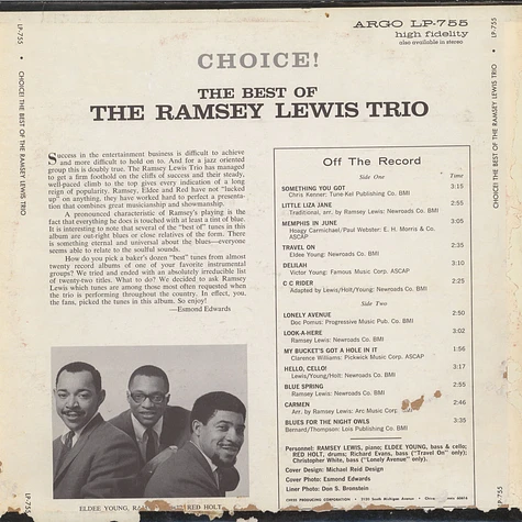 The Ramsey Lewis Trio - Choice! The Best Of The Ramsey Lewis Trio