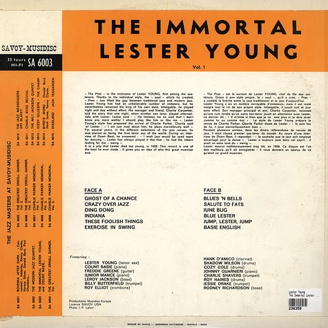 Lester Young - The Immortal Lester Young Vol.1