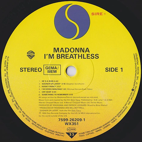 Madonna - I'm Breathless (Music From And Inspired By The Film Dick Tracy)