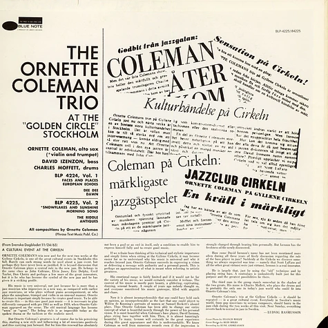The Ornette Coleman Trio - At The "Golden Circle" Stockholm - Volume One