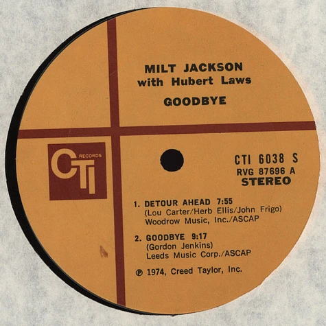 Milt Jackson With Hubert Laws - Goodbye