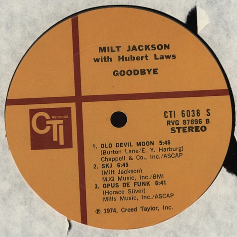 Milt Jackson With Hubert Laws - Goodbye