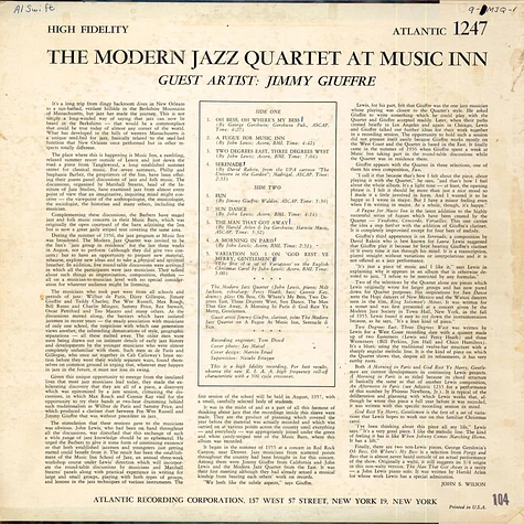 The Modern Jazz Quartet Guest Artist: Jimmy Giuffre - The Modern Jazz Quartet At Music Inn