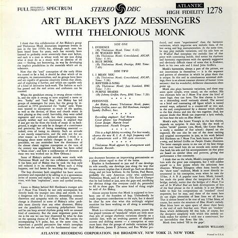 Art Blakey & The Jazz Messengers With Thelonious Monk - Art Blakey's Jazz Messengers With Thelonious Monk