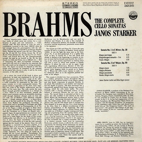 Janos Starker - Brahms - The Complete Cellon Sonatas