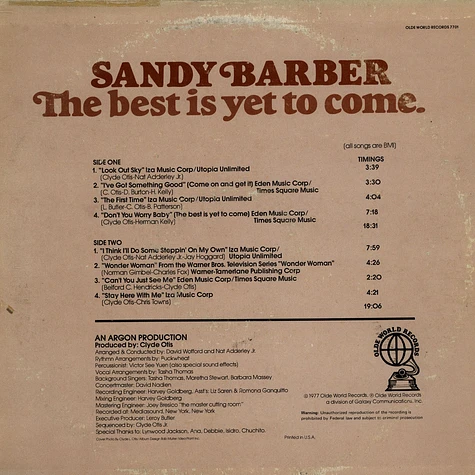 Sandy Barber - The Best Is Yet To Come.