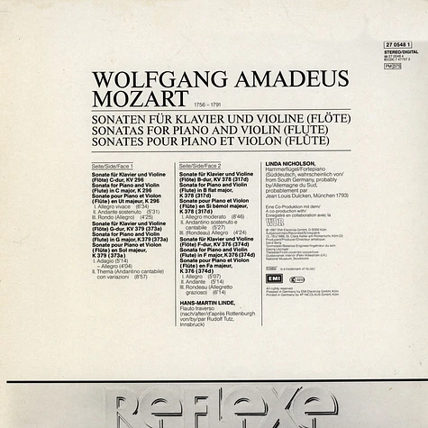 Wolfgang Amadeus Mozart - Hans-Martin Linde / Linda Nicholson - Transcription For Piano And Flute KV 296 / KV 376 / KV 378 / KV 379