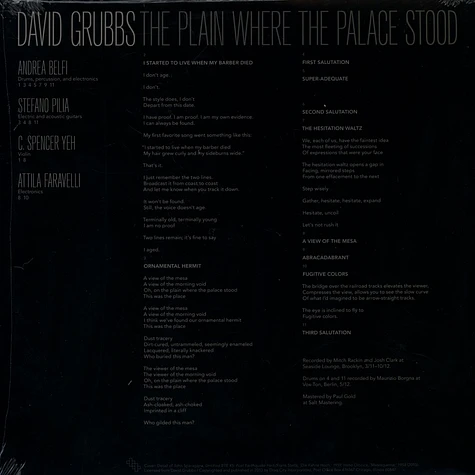 David Grubbs - The Plain Where The Palace Stood