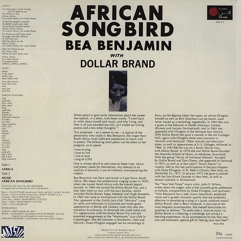 Bea Benjamin with Dollar Brand - African Songbird