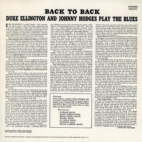 Duke Ellington And Johnny Hodges - Back To Back (Duke Ellington & Johnny Hodges Play The Blues)