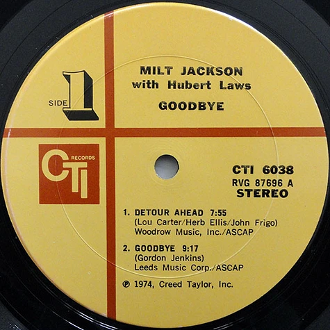 Milt Jackson With Hubert Laws - Goodbye