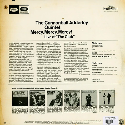 The Cannonball Adderley Quintet - Mercy, Mercy, Mercy! - Live At "The Club"