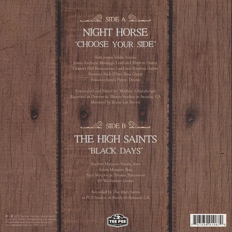 Night Horse / The High Saints - Choose Your Side / Black Days