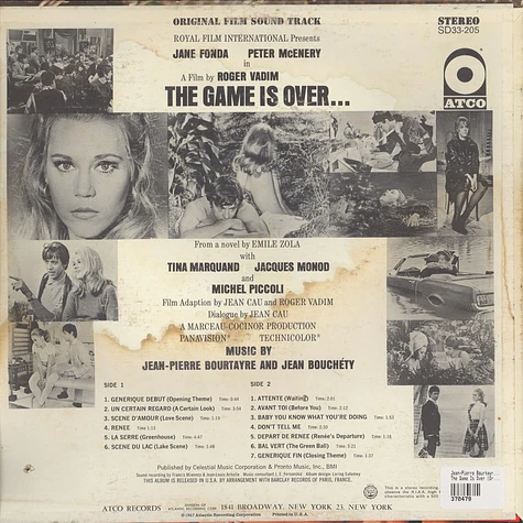 Jean-Pierre Bourtayre / Jean Bouchéty - The Game Is Over (Original Film Sound Track)