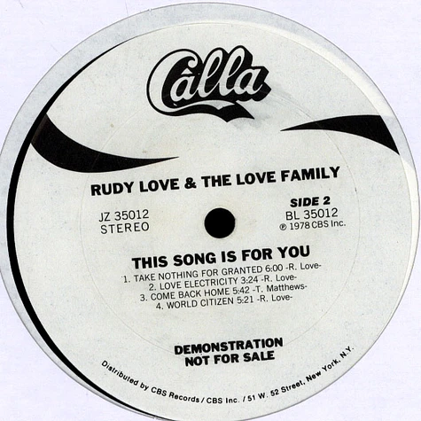 Rudy Love And The Love Family - This Song Is For You