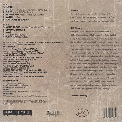 Hassaan Mackey & Kev Brown - That Grit Black Vinyl Version