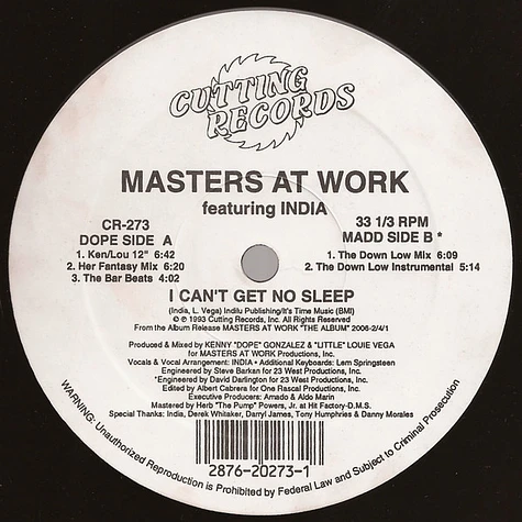 Masters At Work Featuring India - I Can't Get No Sleep