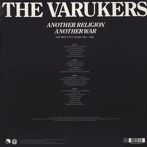 The Varukers - Another Religion Another War - The Riot City Years