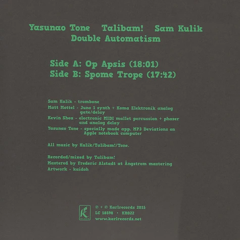 Yasunao Tone / Talibam / Sam Kulik - Double Automatism