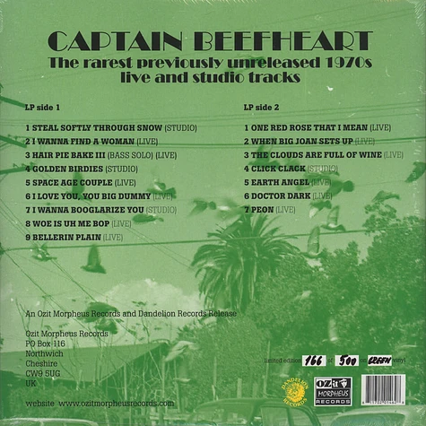 Captain Beefheart - The Rarest Previously Unreleased 1970s Live And Studio Tracks Green Vinyl Edition