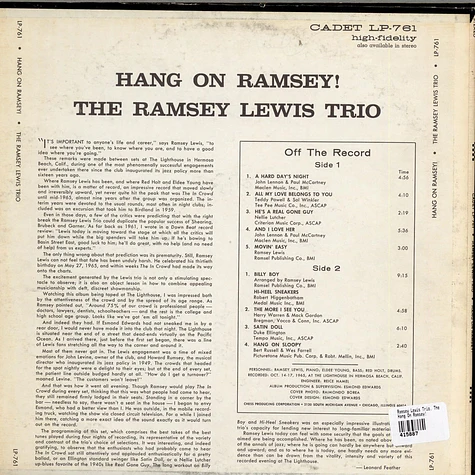 The Ramsey Lewis Trio - Hang On Ramsey!