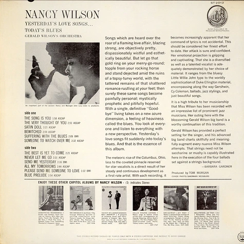 Nancy Wilson / Gerald Wilson Orchestra - Yesterday's Love Songs • Today's Blues