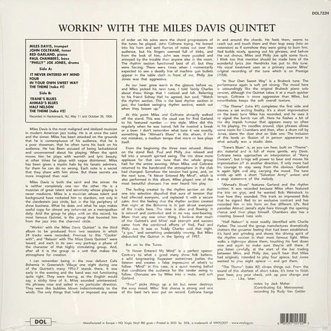 Miles Davis - Workin' With The Miles Davis Quintet 180g Vinyl Edition