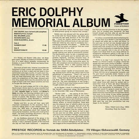 Eric Dolphy & Booker Little - Memorial Album - Recorded Live At The Five Spot