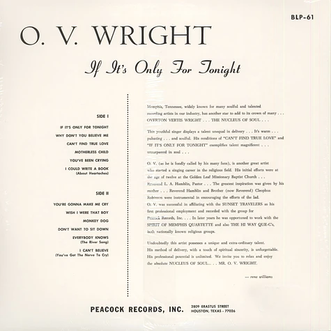 O.V. Wright - If It Is Only For Tonight
