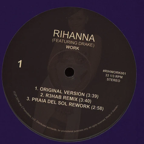 Rihanna - Work Feat. Drake Clear Vinyl Edition