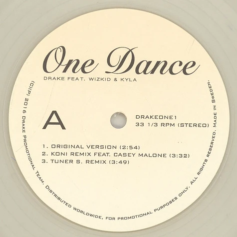 Drake - One Dance Clear Vinyl Edition