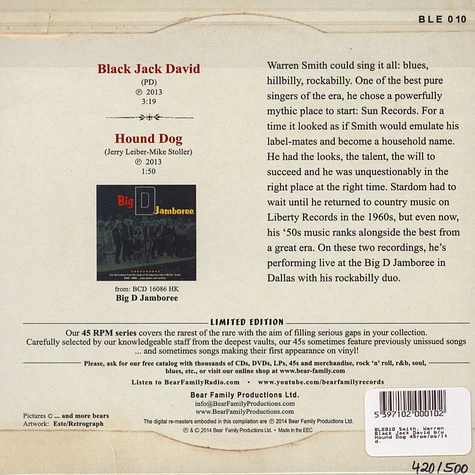 Warren Smith - Black Jack David / Hound Dog