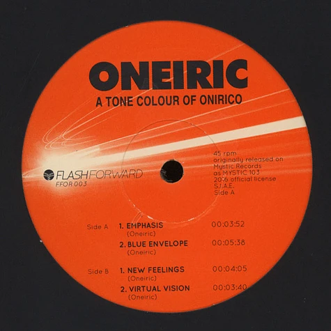 Oneiric - A Tone Colour Of Onirico Black Vinyl Edition