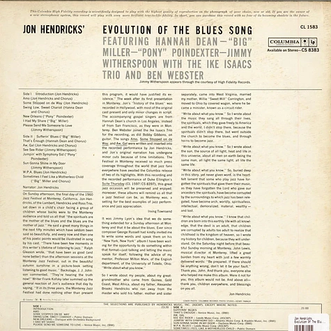 Jon Hendricks With The Ike Isaacs Trio And Ben Webster - Evolution Of The Blues Song