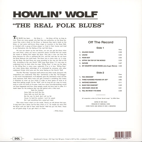 Howlin' Wolf - The Real Folk Blues Picture Disc Edition