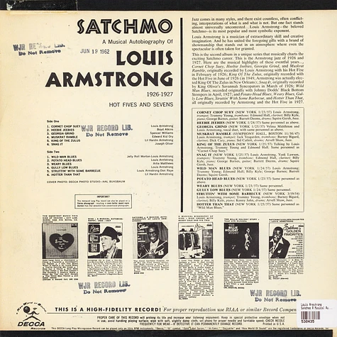 Louis Armstrong - Satchmo A Musical Autobiography Of Louis Armstrong (1926-1927) Hot Fives And Sevens
