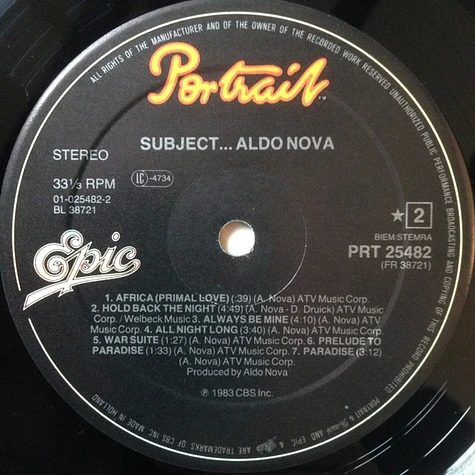 Aldo Nova - Subject.....Aldo Nova
