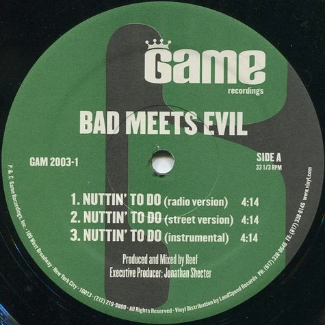Bad Meets Evil Featuring Eminem aka Slim Shady And Royce Da 5'9" - Nuttin' To Do / Scary Movies