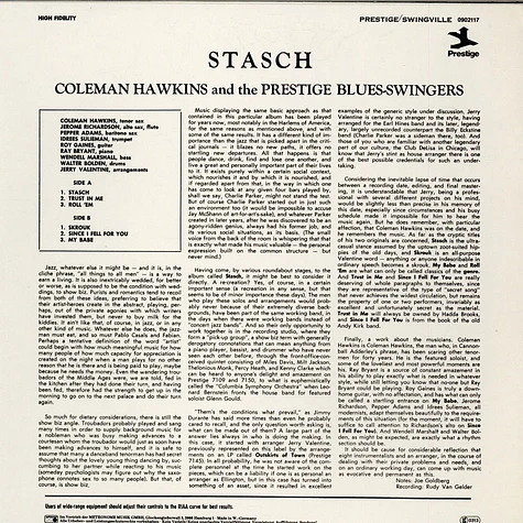 The Prestige Blues-Swingers Featuring: Coleman Hawkins - Stasch