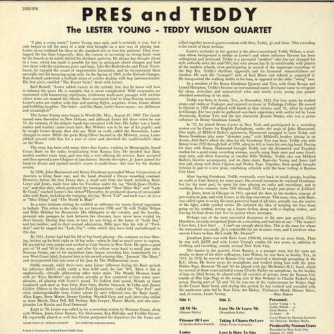 The Lester Young-Teddy Wilson Quartet - Pres And Teddy