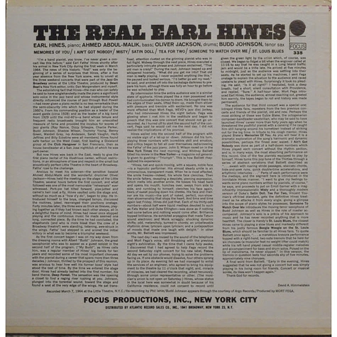 Earl Hines - The Real Earl Hines Recorded Live! In Concert