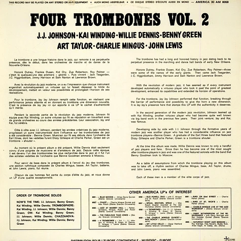 John Lewis - Charles Mingus - J.J. Johnson - Kai Winding - Bennie Green - Willie Dennis - Four Trombones Volume 2