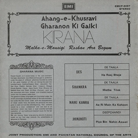 Roshan Ara Begum - Ahang-e-Khusravi Gharanon Ki Gaiki / Kirana / Malka-e-Mausiqi Roshan Ara Begum