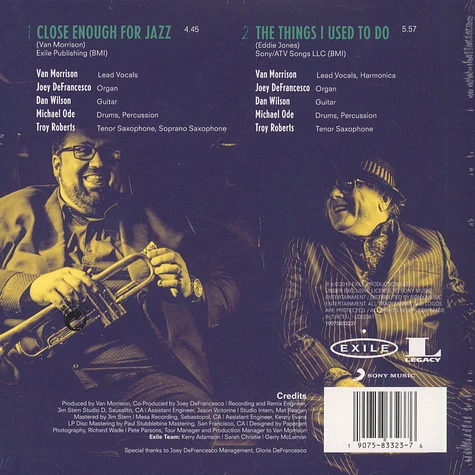Van Morrison & Joey DeFrancesco - Close Enough for Jazz b/w The Things I Used to Do